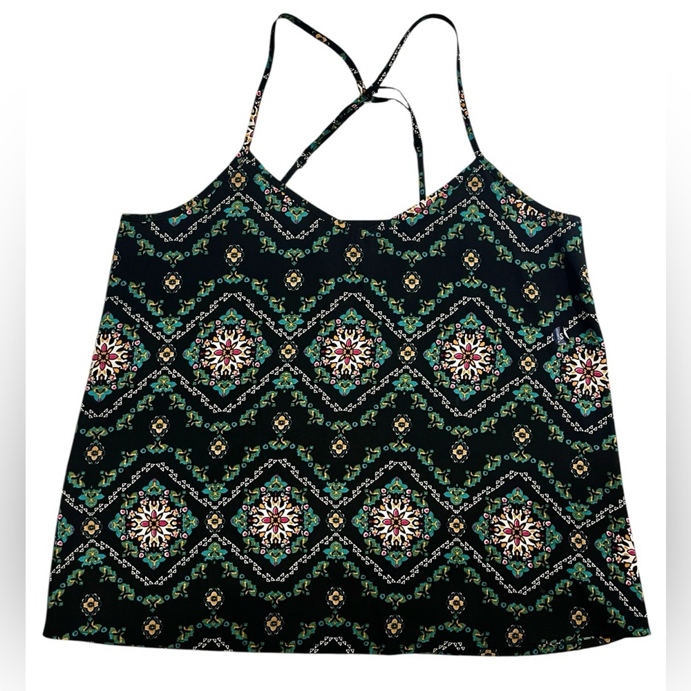 Hollister cami tank top green black floral print with adjustable straps , Small